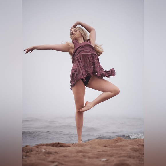 Free People Intimately Voile Trapeze Lace Ruffle Slip Dress in mauve pink - Picture 2 of 6